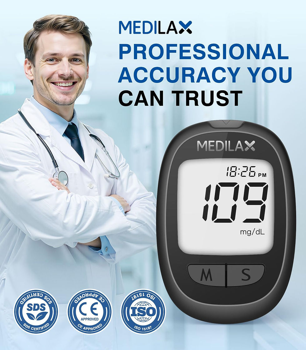 Thumbnail: Medilax Blood Glucose Monitor Kit, 100 Test Strips & 100 Lancets Blood Sugar