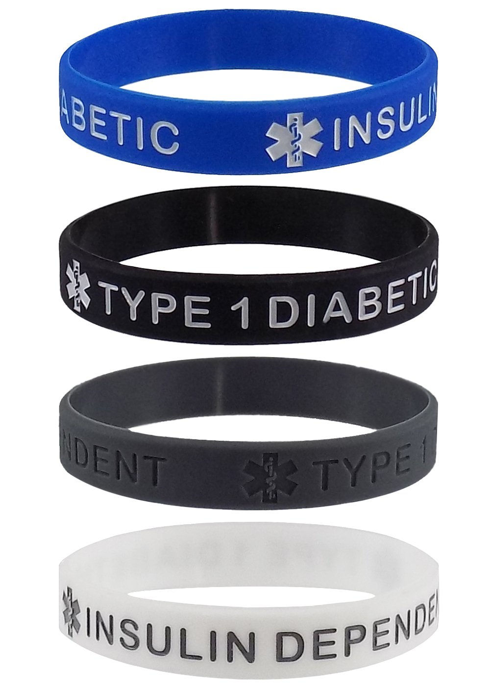 Type 1 Diabetic Insulin Dependent Medical Alert ID Silicone Bracelet Wristbands
