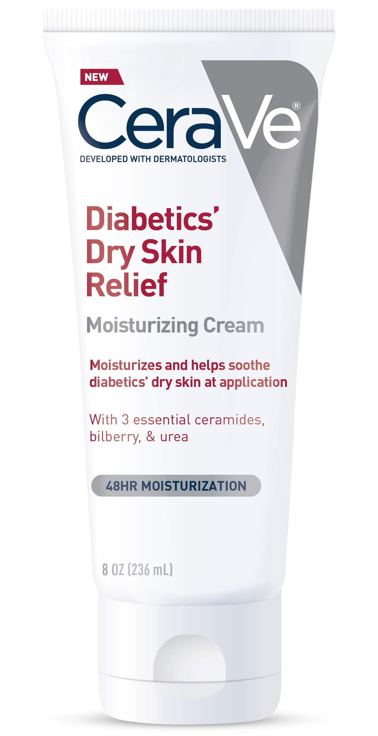 CeraVe Moisturizing Cream for Diabetics’ Dry Skin, Urea Cream with Bilberry 8oz