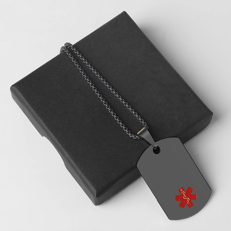 Thumbnail: Medical Alert ID Necklace, Laser Engraved TYPE 1 DIABETES, Stainless Steel Black