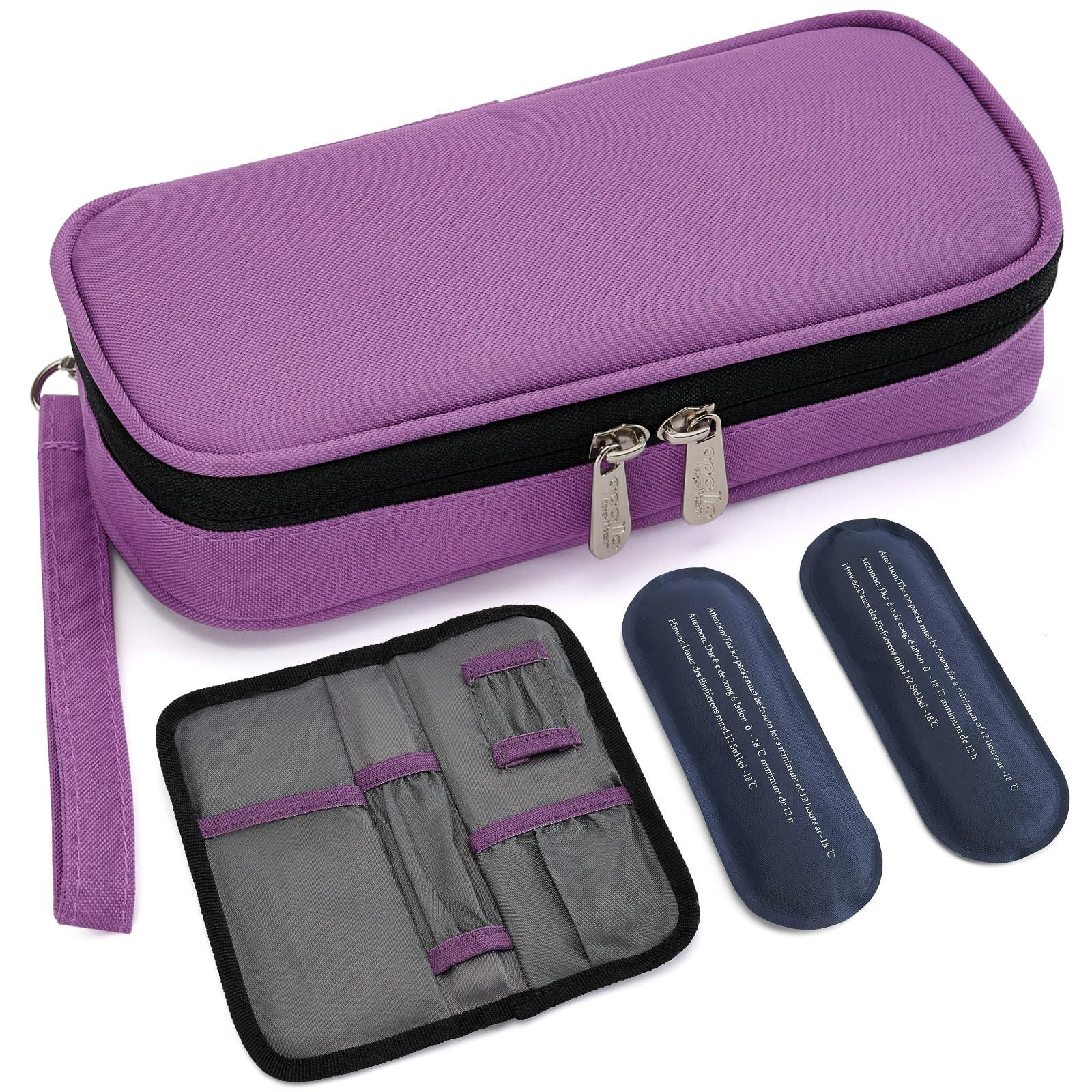 Insulin Cooler Travel Case Diabetic Medication with Ice Packs Purple