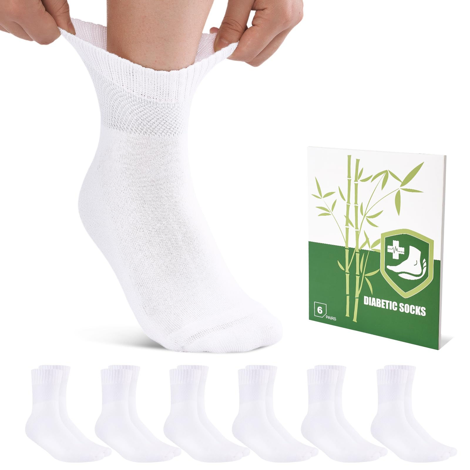 Cirorld Bamboo Viscose Diabetic Socks for Women, 6 Pairs Non Binding White