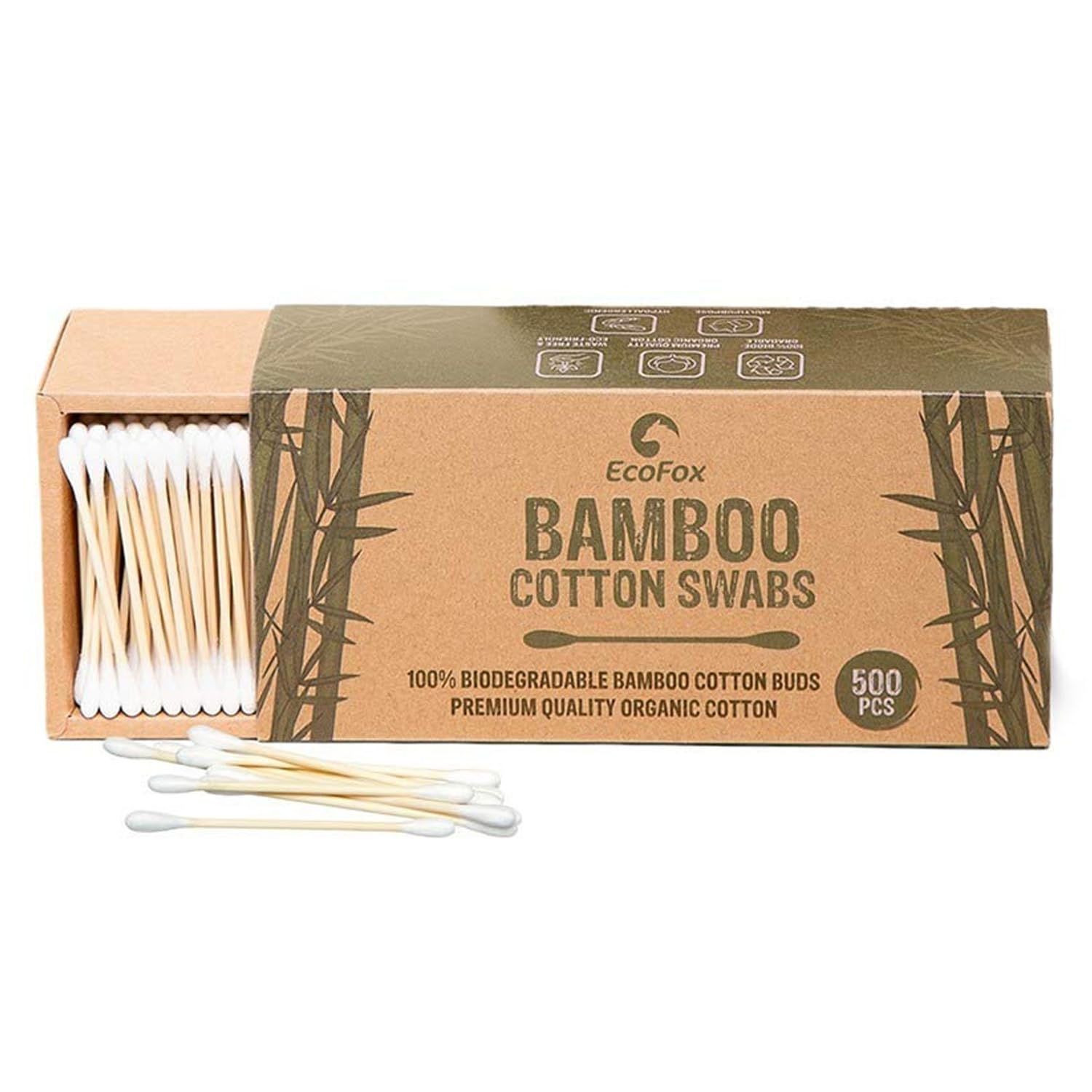 Bamboo Cotton Swabs 500 Count | Eco-Friendly & Pure Cotton Buds | Double Tipped