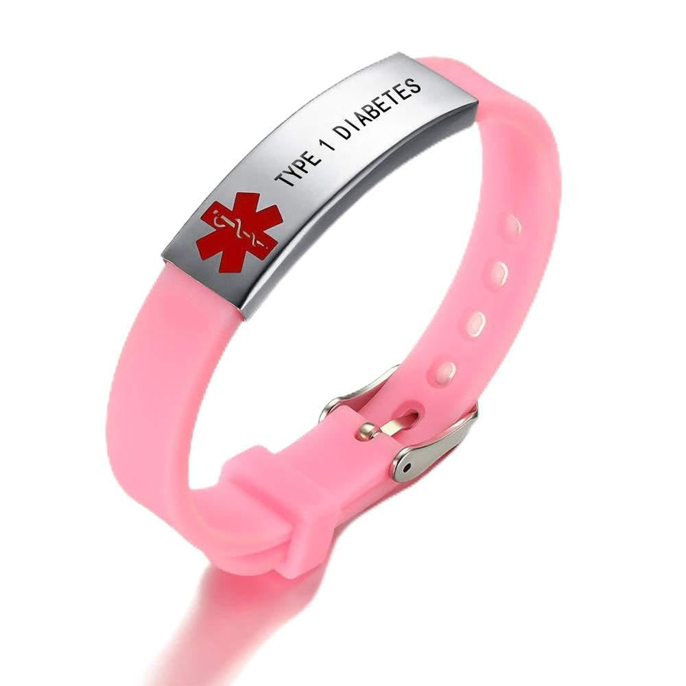 Medical Alert ID Bracelet Pink TYPE 1 DIABETES