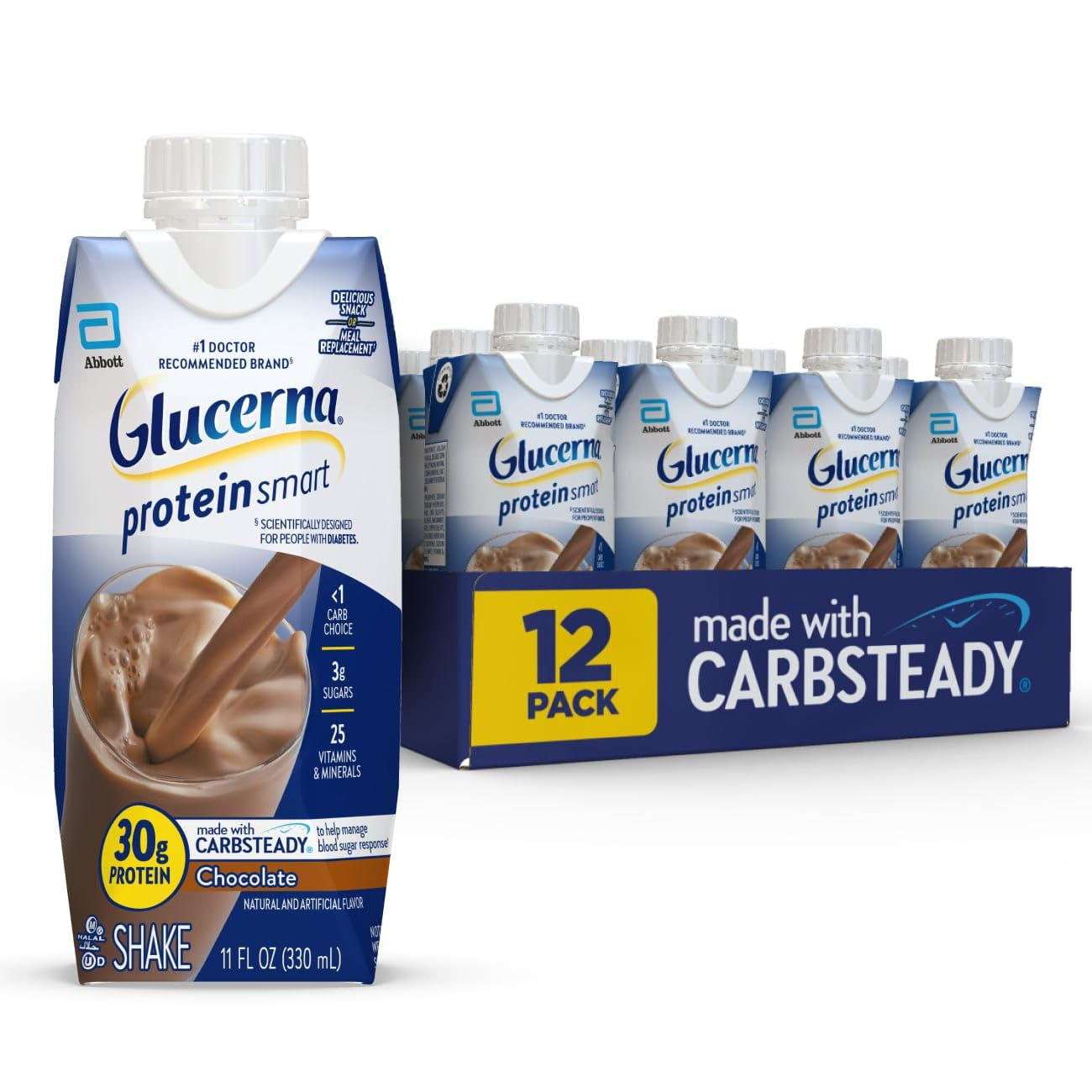 Glucerna Protein Smart Diabetes Care Shake, Chocolate, 11-fl-oz Bottle, 12 Pack