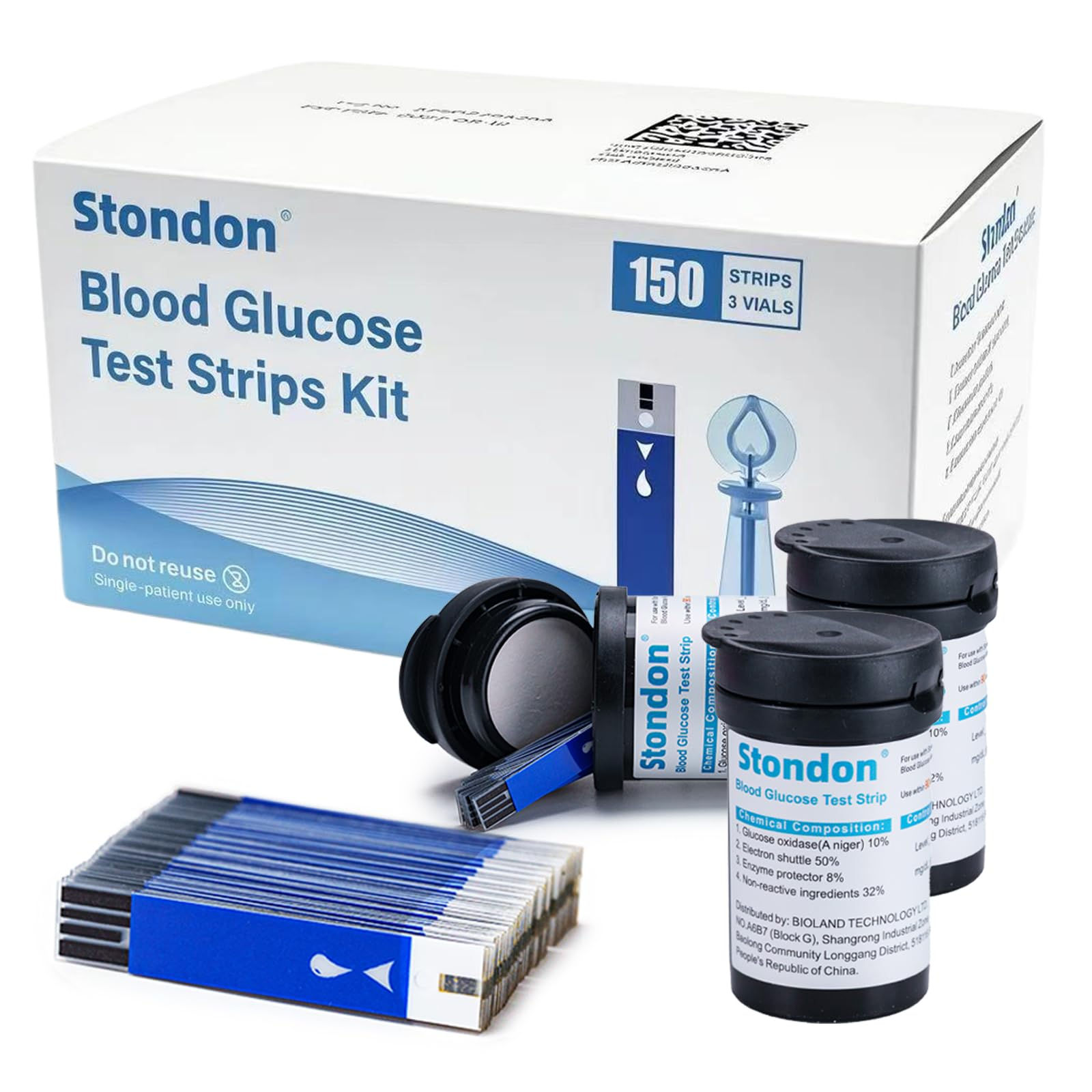 Stondon Blood Glucose Test Strips and Lancets, 150 Test Strips + 150 Lancets
