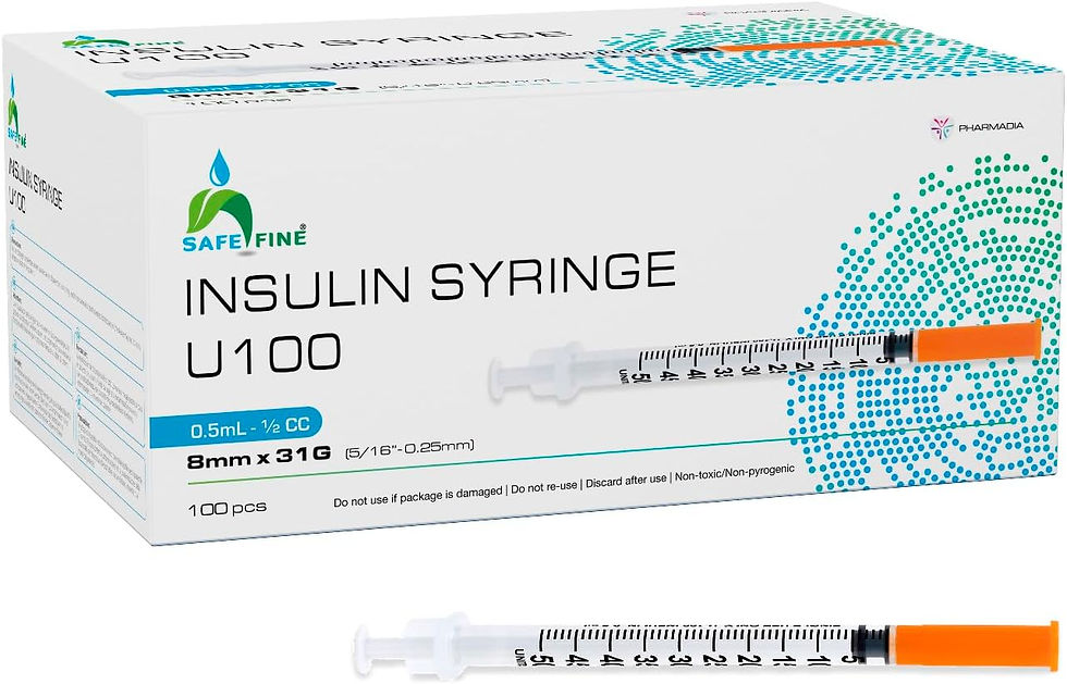 Thumbnail: SAFEFINE U-100 Insulin Syringes 1cc 31G x 8mm – 100 Count Individually Wrapped