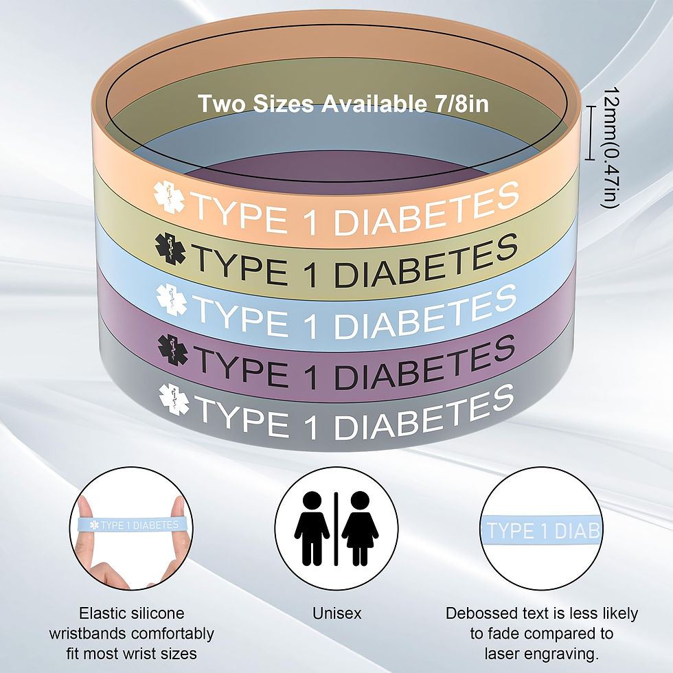 Thumbnail: 5PCS Medical Alert Bracelet Type 1 Diabetes, Medical Alert ID Silicone Wristband