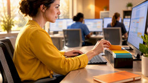 Manager sorting home care admin tasks