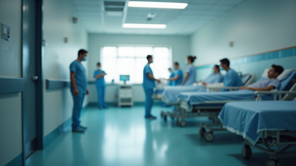 High angle view of a hospital setting with patients receiving treatment