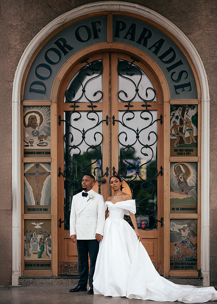 bride and groom at the church door