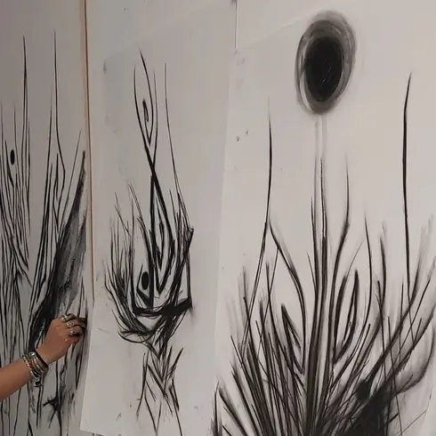Charcoal and soft pastel smudging on paper, 2022