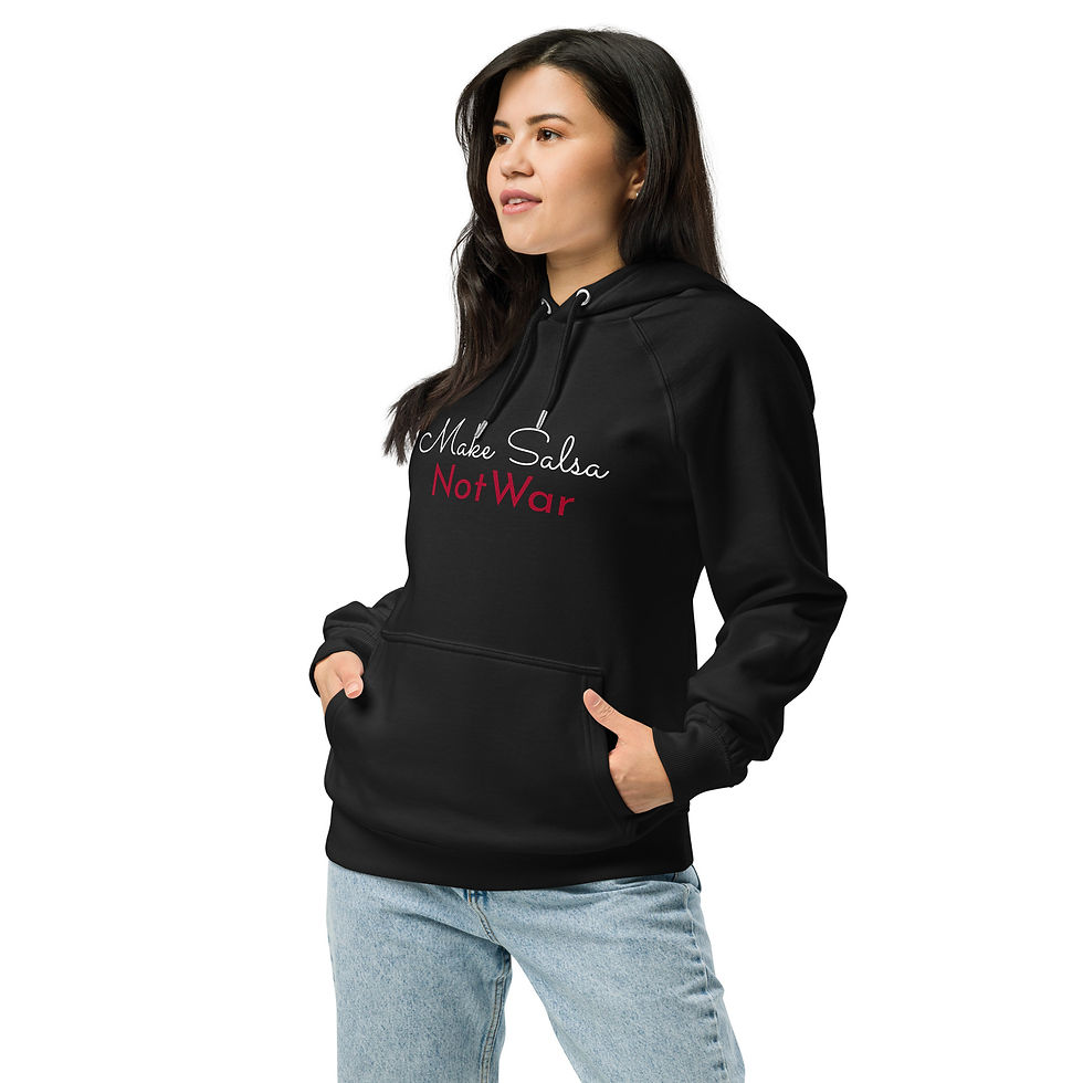 Thumbnail: Make Salsa Not War Unisex eco raglan hoodie