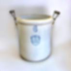 Front view of vintage UHL Pottery Stoneware Crock