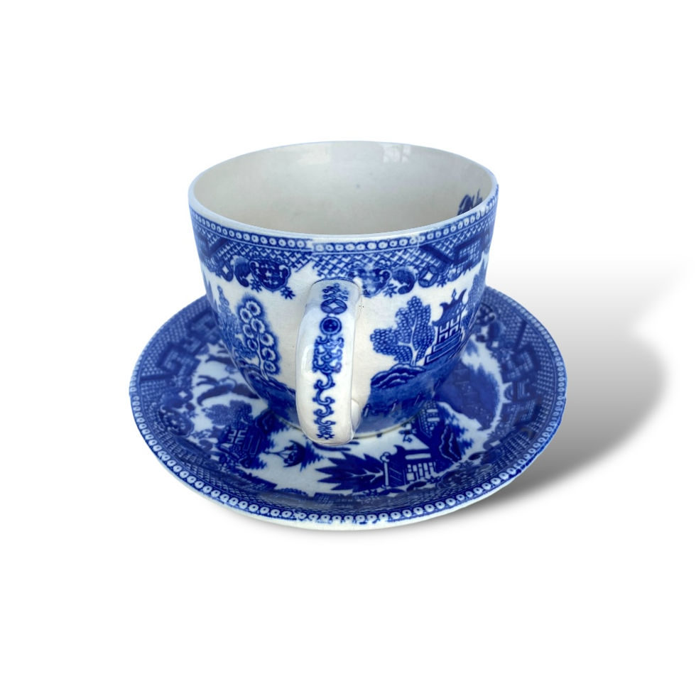 Back View Of Vintage Blue Willow Cup & Saucer Jumbo Size