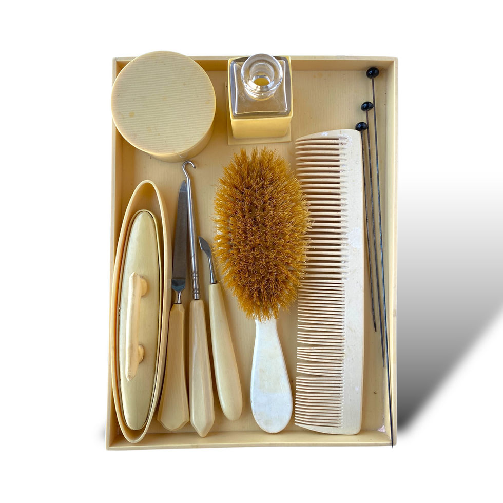celluloid vanity dresser set 13 pieces, vintage