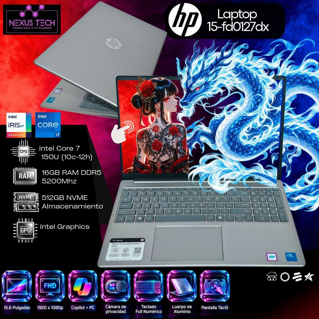 HP Laptop 15🔥intel Core 7 150U🔥16GB 5200Mhz ✅512GB✅15.6'✅Tactil/Iluminada