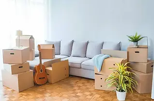 A packed up living room