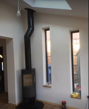 Wood burning stove in living room