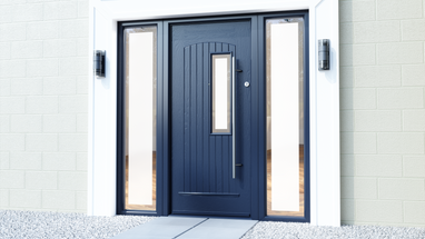 Navy Palladio door with vertical stripe