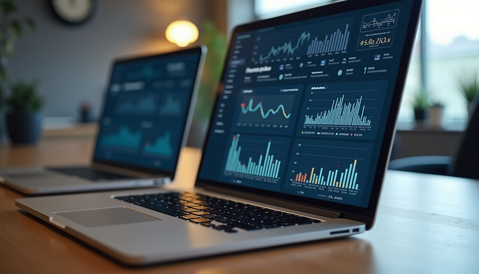 Eye-level view of a laptop screen showing Dynamics 365 dashboard