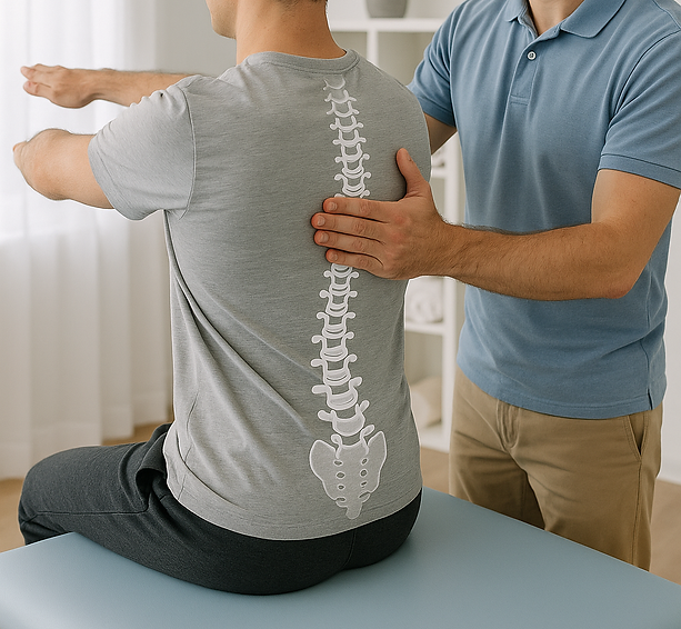 Sesión de fisioterapia en Body & Soul Atizapán, con evaluación de postura y columna vertebral mediante el método Murari