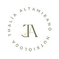 Logotipo de Recreando habitos, nutrióloga, con iniciales TA y un gajo de fruta como símbolo de alimentación saludable.