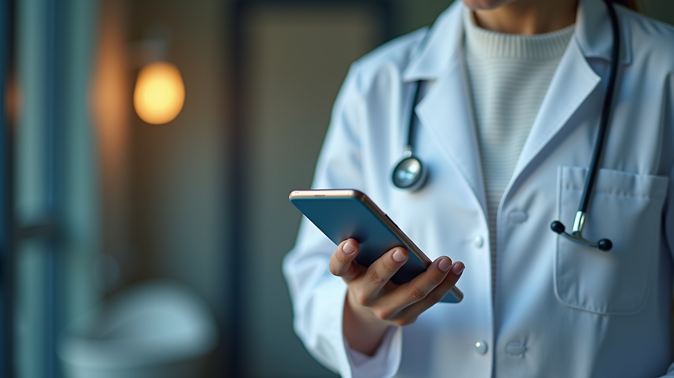 Close-up view of a smartphone showing a telehealth app interface