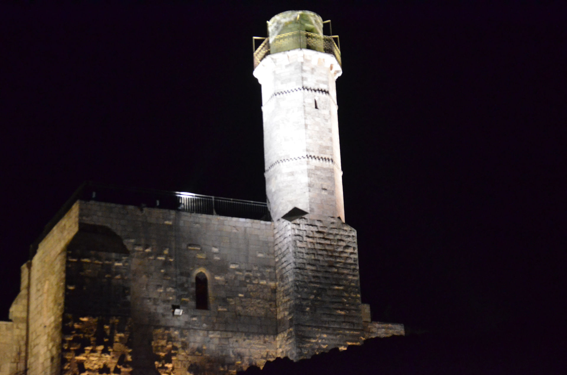 Nabi Samuel Tower is illuminated in white