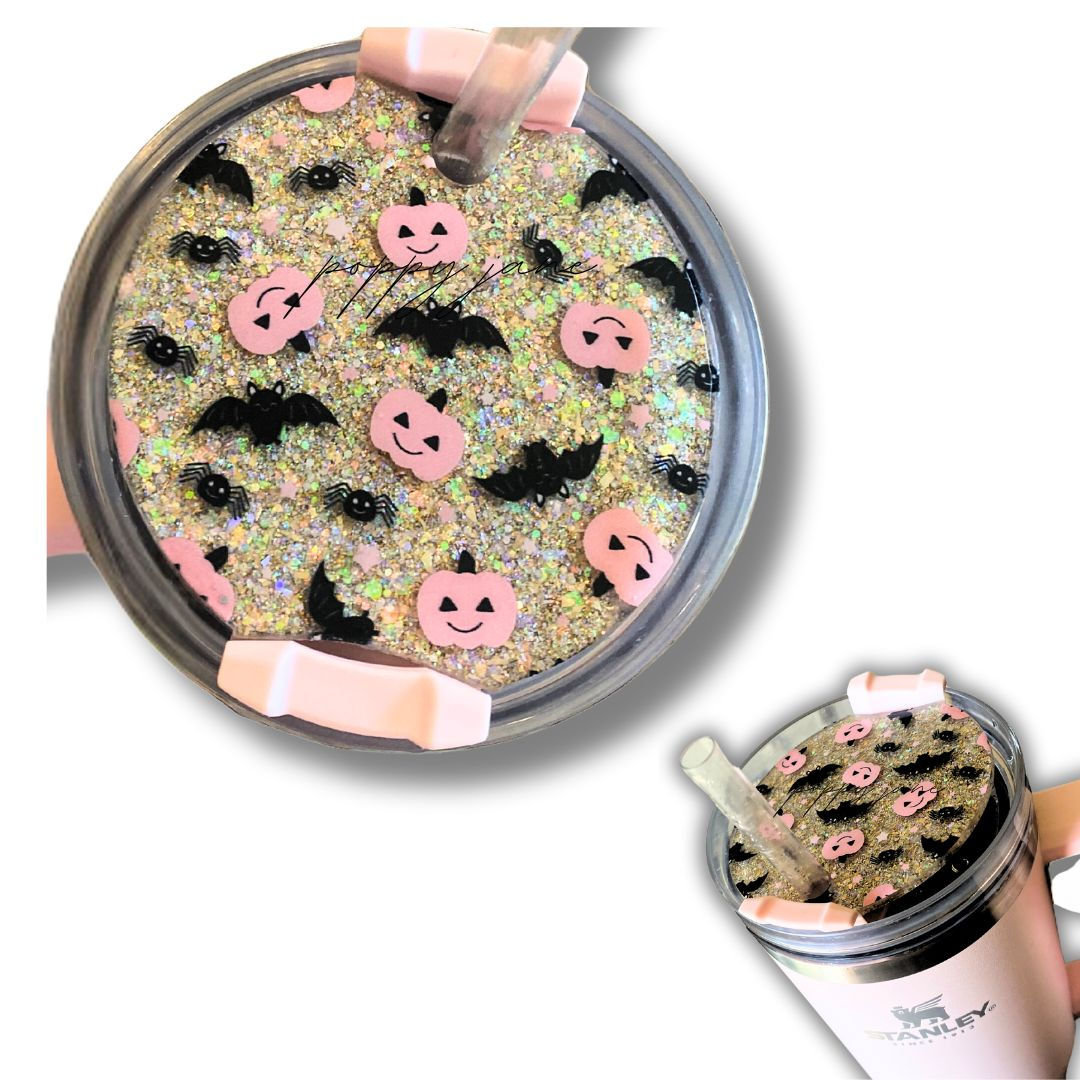 40 oz pink pumpkins + bats stanley topper