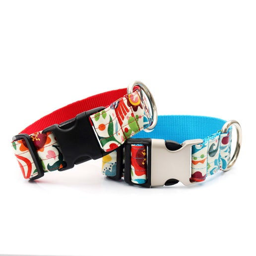 1.5 Inch Wide 'Frida' Folksy Laminated Cotton Dog Collar