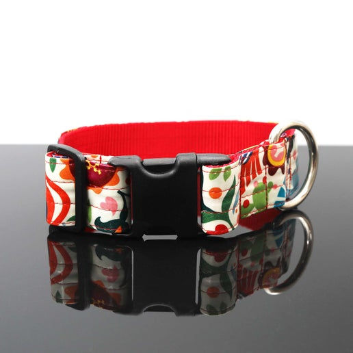 Thumbnail: 1.5 Inch Wide 'Frida' Folksy Laminated Cotton Dog Collar