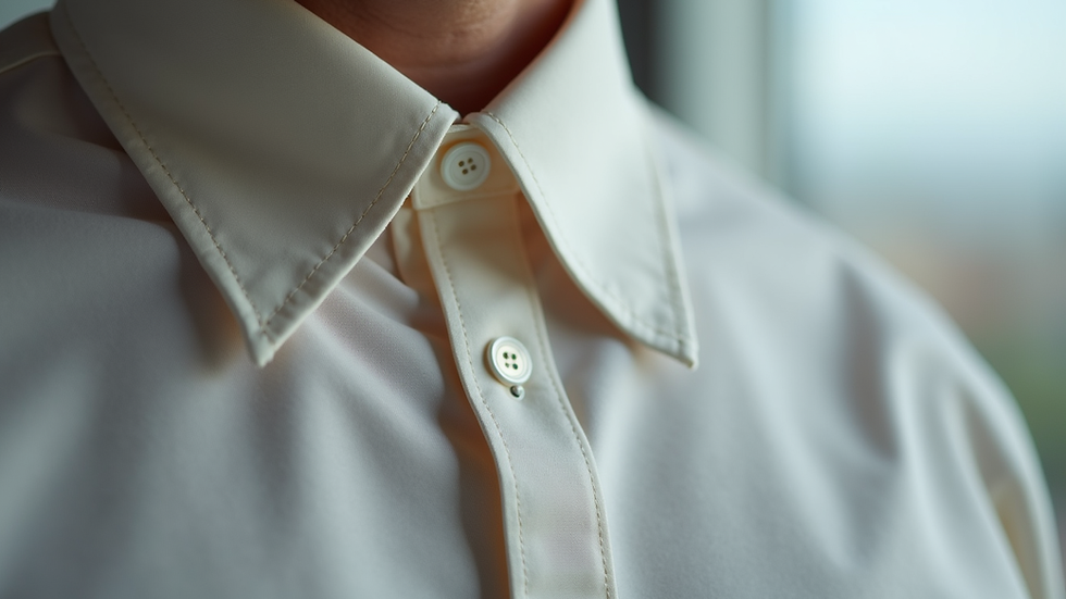 Close-up view of a button being fastened with a button hook on a light-colored shirt