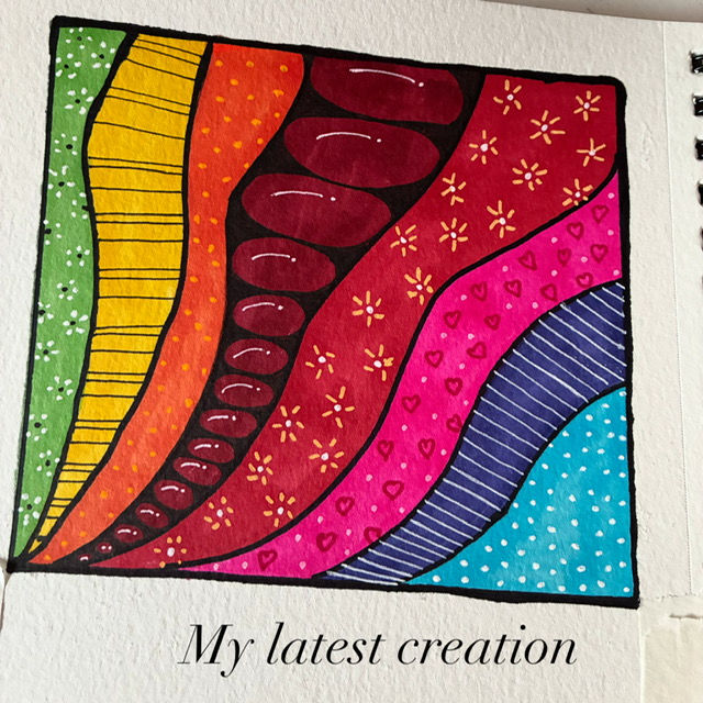 Neurographic art created by stroke survivors using flowing lines and watercolor.