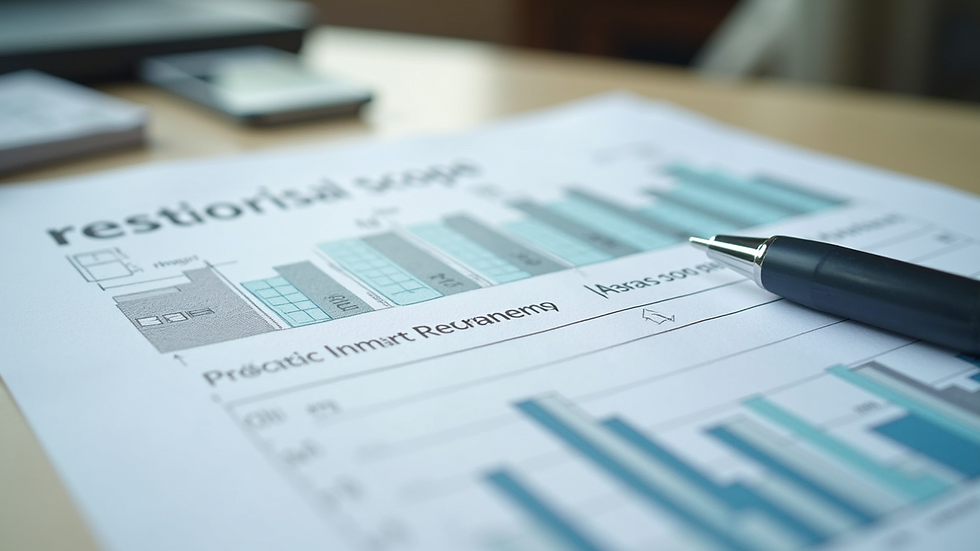 Close-up view of a detailed restoration scope document on a desk