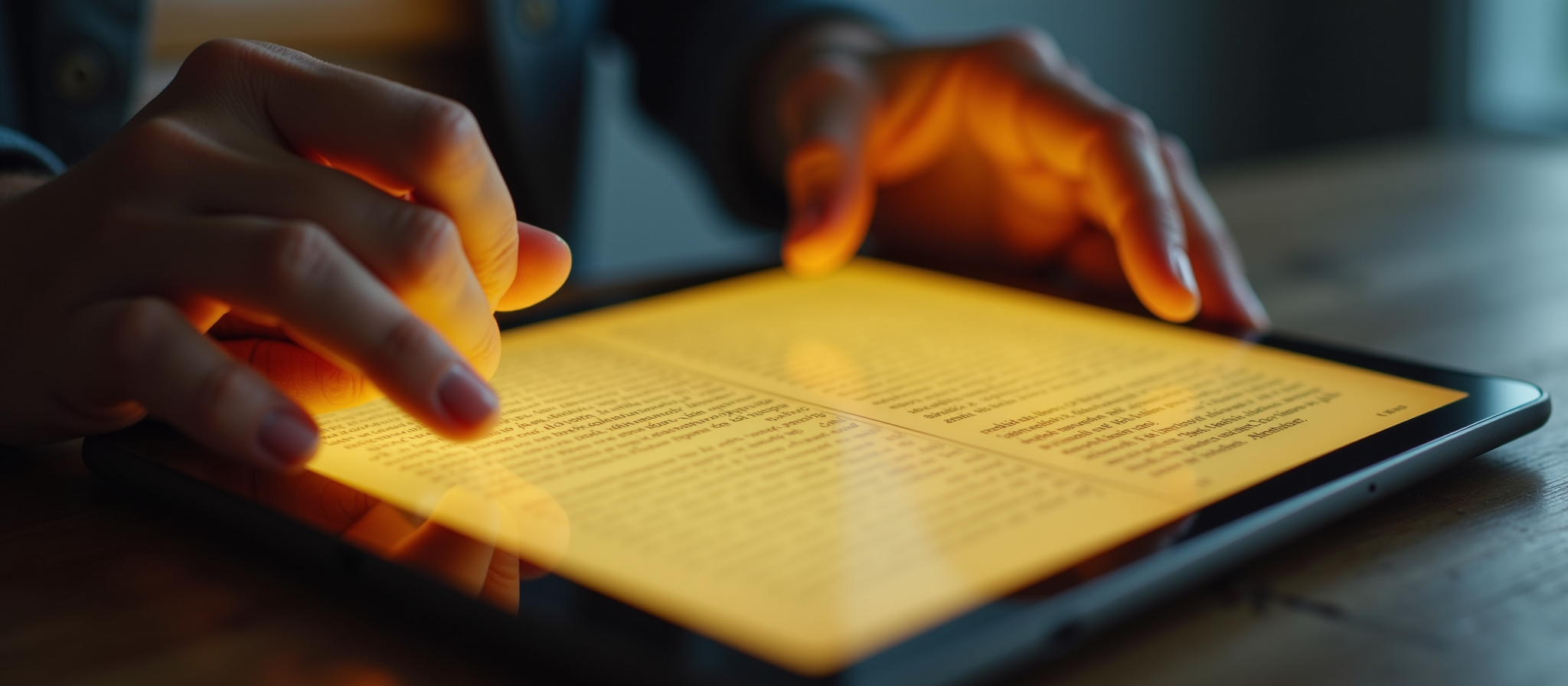 Person reading e-book on tablet