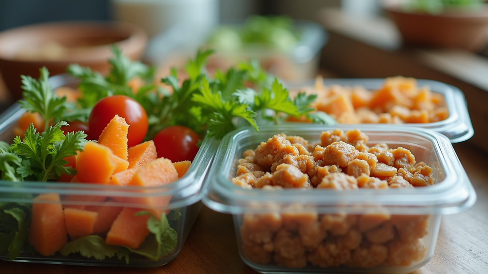 Close-up view of prepared healthy meal in containers
