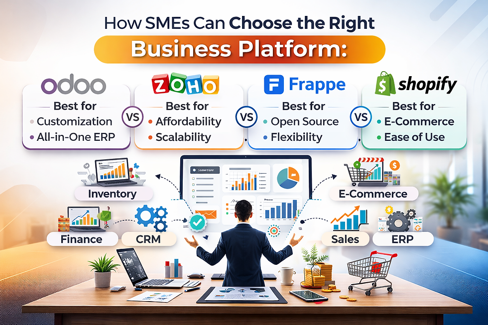 How SMEs Can Choose the Right Business Platform: Odoo vs Zoho vs Frappe vs Shopify