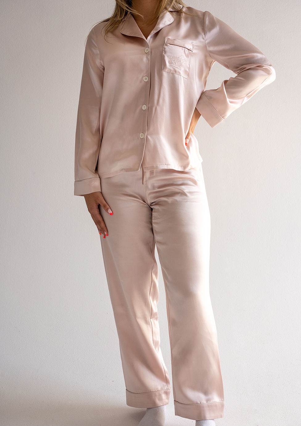 Blush Silk Long Sleeve & Long Pant Pyjama Set