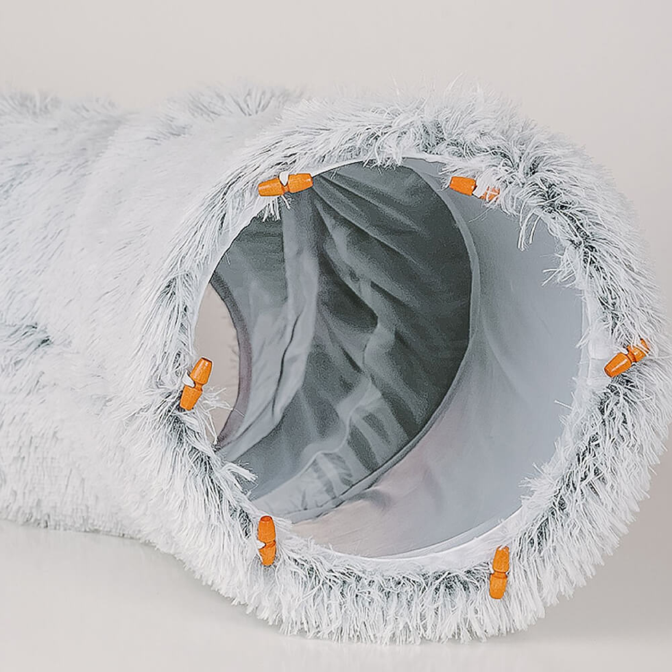 Miniature : Large Cat Tunnel Bed with Fluffy Cave Tube, Removable Cushion ( for Cats, Dogs, 