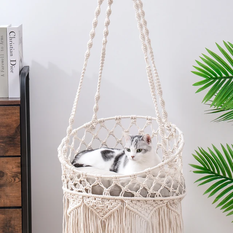 Pet Cat Hammock Swing Bed Bohemian Handwoven Tapestry Cotton Macrame for Home Ou