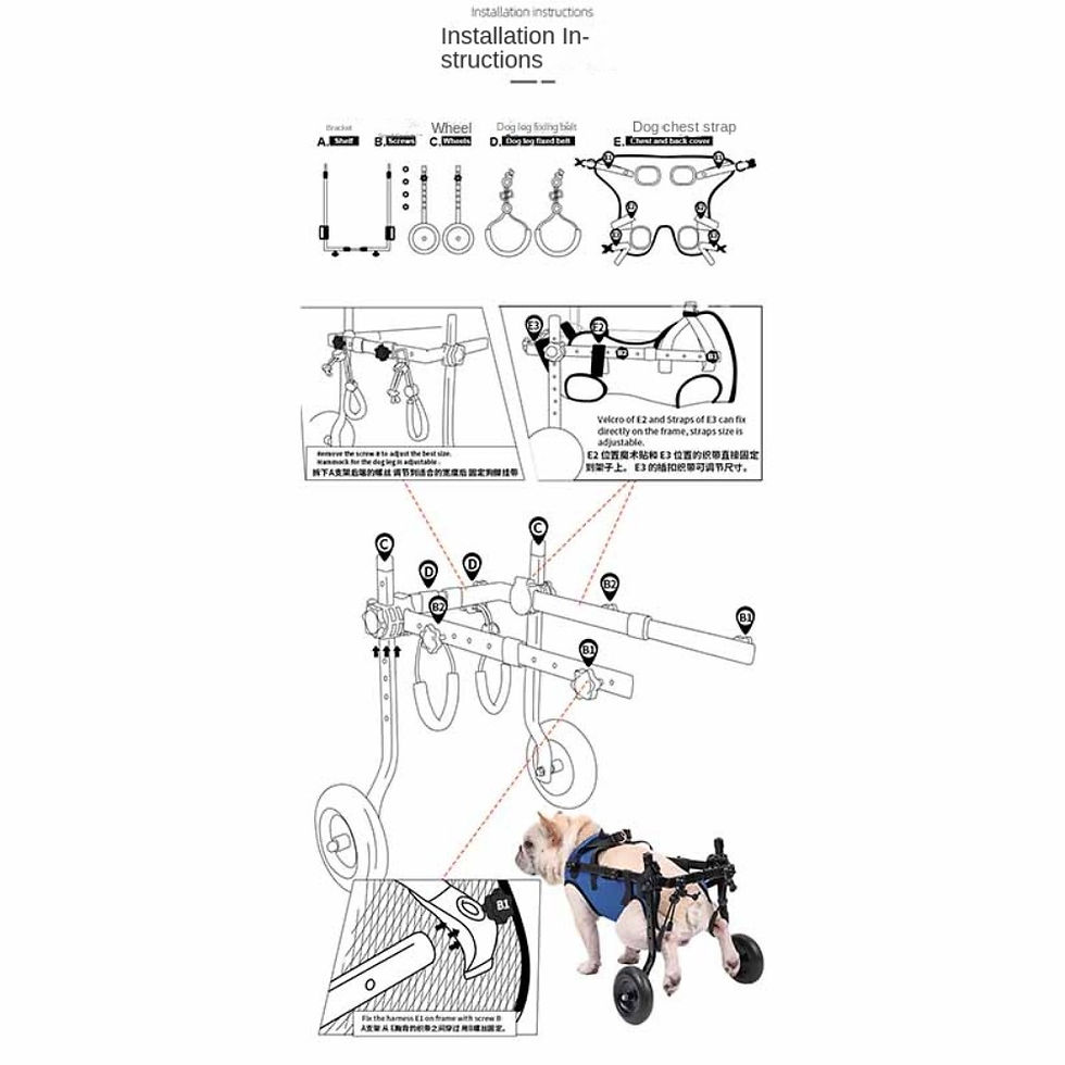 Miniature : Adjustable Dog Wheelchair Hind Limb Hind Leg Disabled Pet Cat 