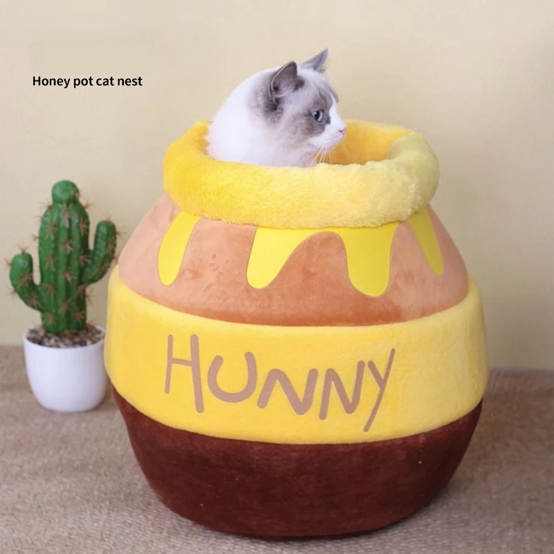 Miniature : Cat Bed House Removable Plush Mat Cats Puppy Four Seasons Cushion Basket Honey J