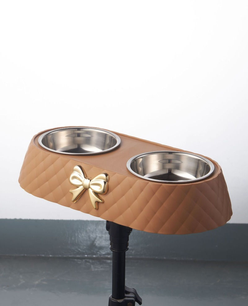 Miniature : Pet Supplies Bow Pet Double Bowl Stainless Steel Drinking and Feeding Bowl
