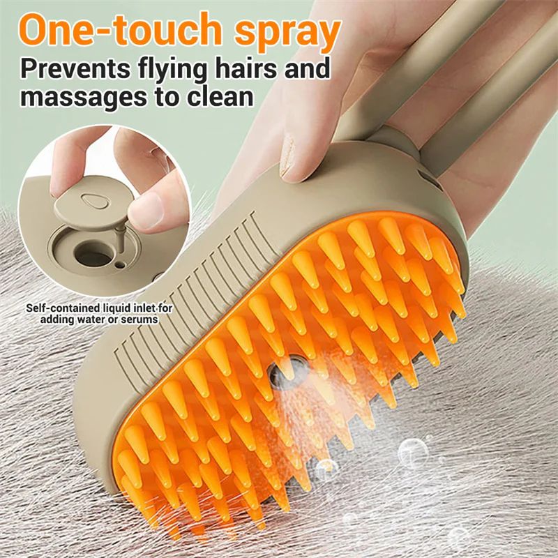 Miniature : Cat Steam Brush Steamy Dog Brush 3 in 1 Electric Spray Cat Hair Brushes for Mass