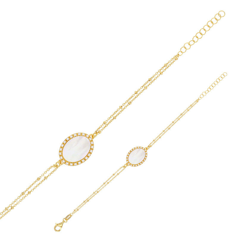 Armband 18 K Gold mit Perlmutt und Kubischer Zirkonia