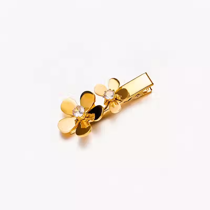 Haarspange  Blumen mit Zirkonium Edelstahl vergoldet Diasya