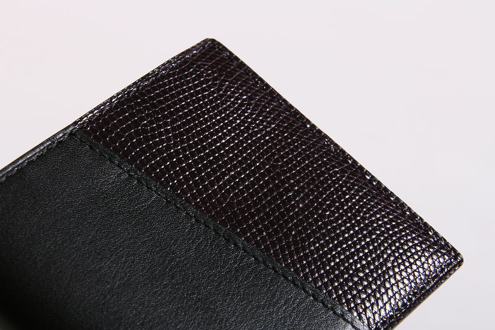 Miniature : Portefeuille Homme Bonsavoir Paris - Cuir Noir et exotique Lézard véritable Violet - Petite-Maroquinerie Luxe Made in France