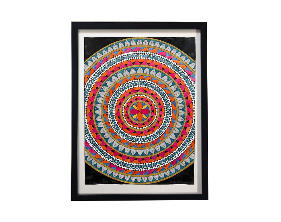 Beautiful and Colorful Mandala Art, 100% Handmade, Framed Painting 18x14 In