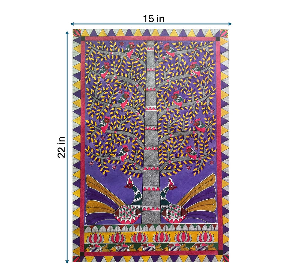 Thumbnail: Tree of Life with Peacocks Handmade Madhubani Artwork 22 X 15 In